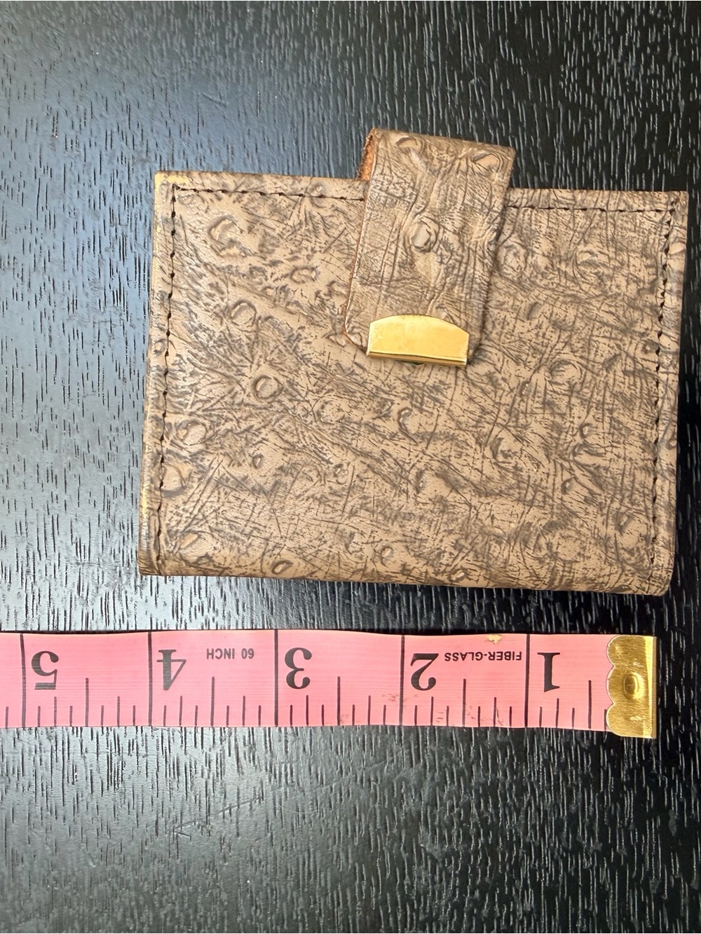 Vintage Textured Brown Leather Card Holder with Gold Snap
